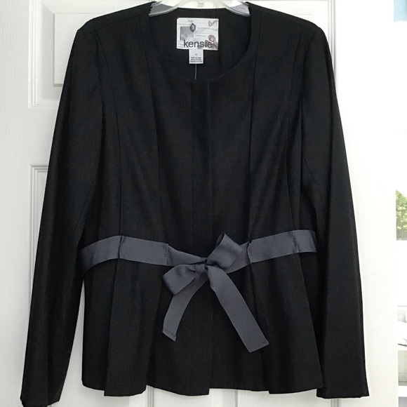 KENSIE Blazer Charcoal Mix NEW Ribbon Belt lining womens Size 12 - Picture 1 of 5